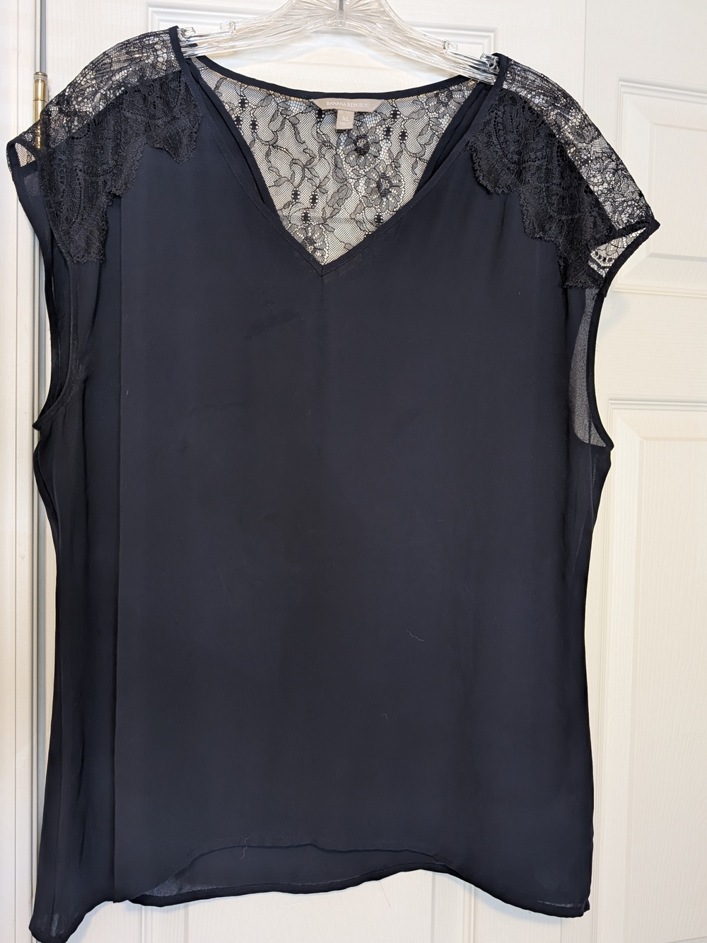 Banana Republic Black Lace Shoulder V-Neck Blouse